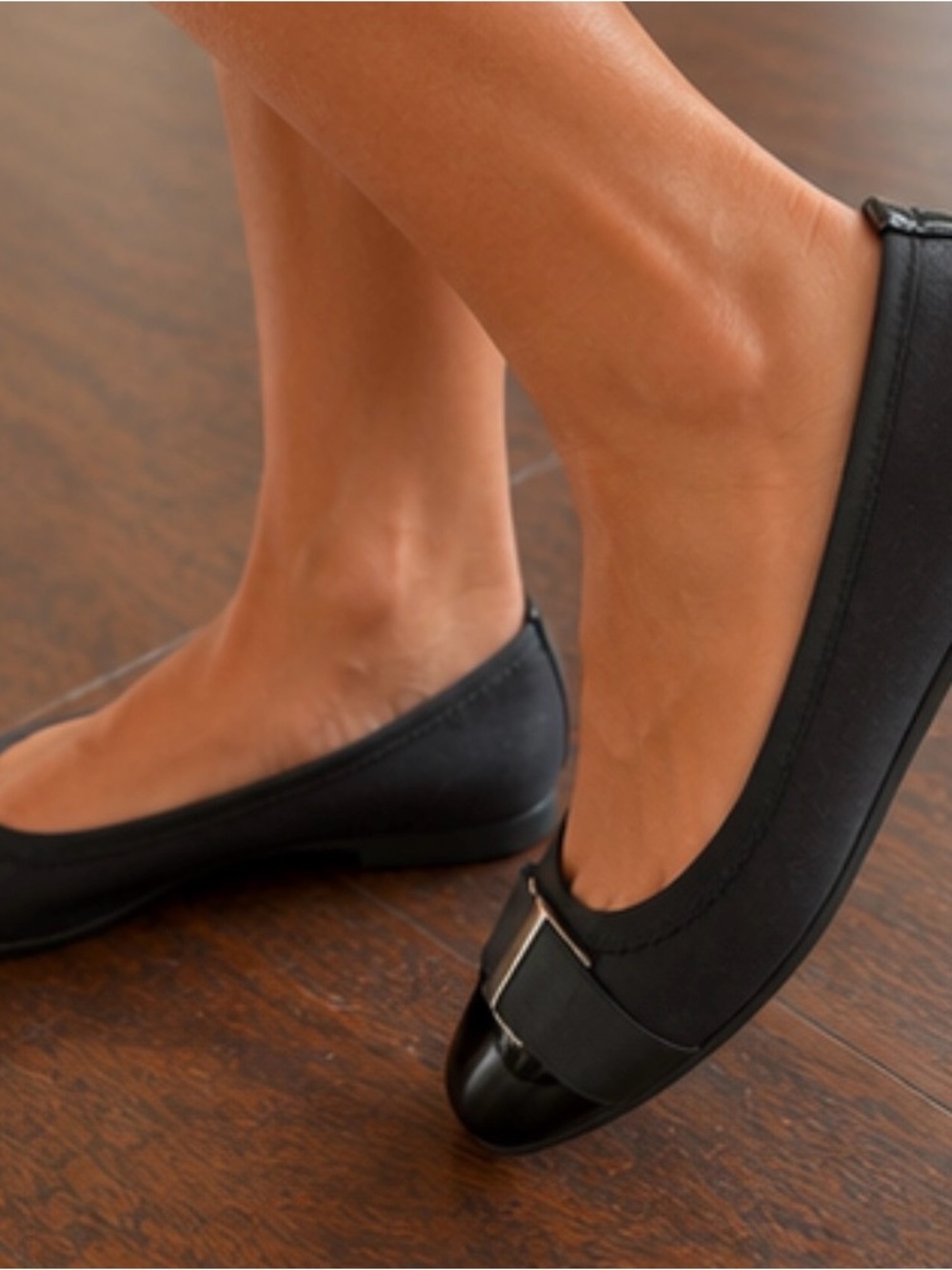Anne Klein Black Ballet Flats with Buckle Accent